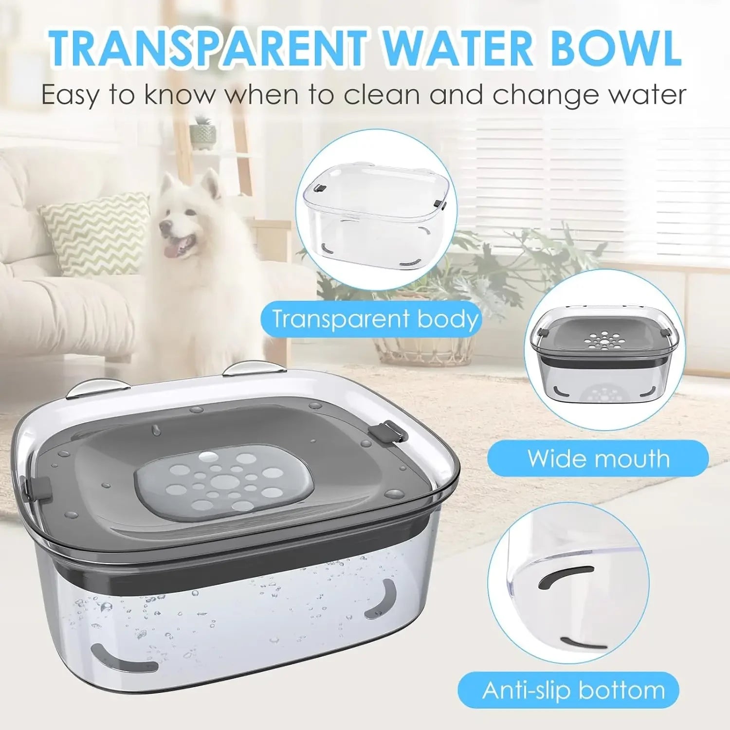 2L Spill Proof  Pet Dog Cat Water Bowl Reduce Refill