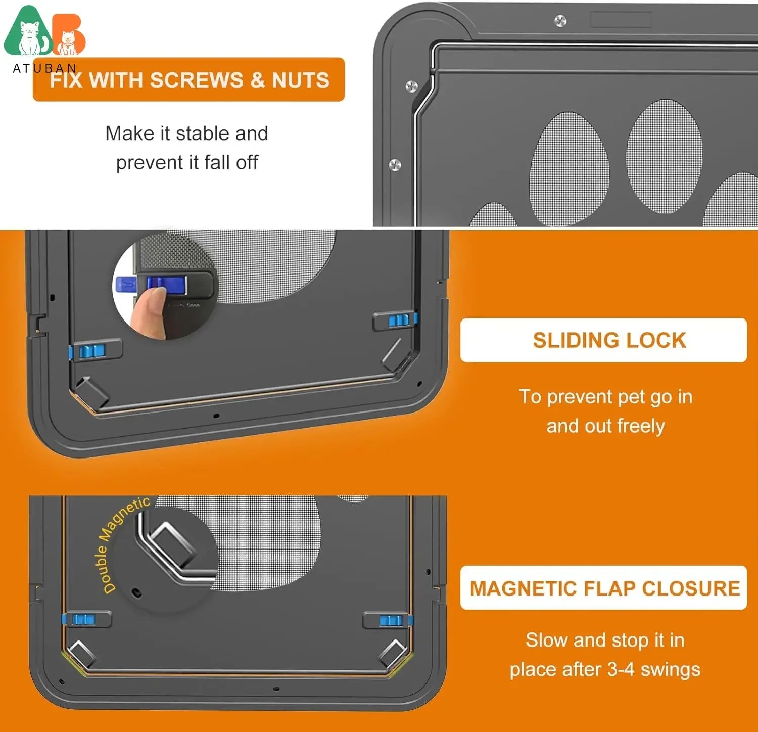 ATUBAN Dog Door for Screen Door 12x14 inch