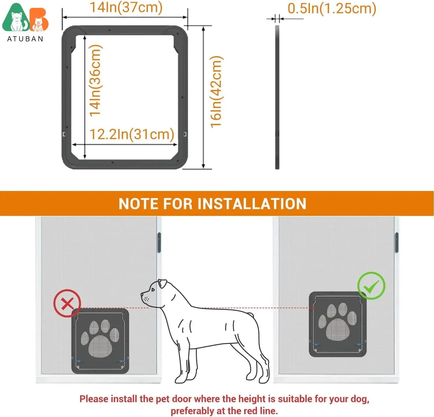 ATUBAN Dog Door for Screen Door 12x14 inch