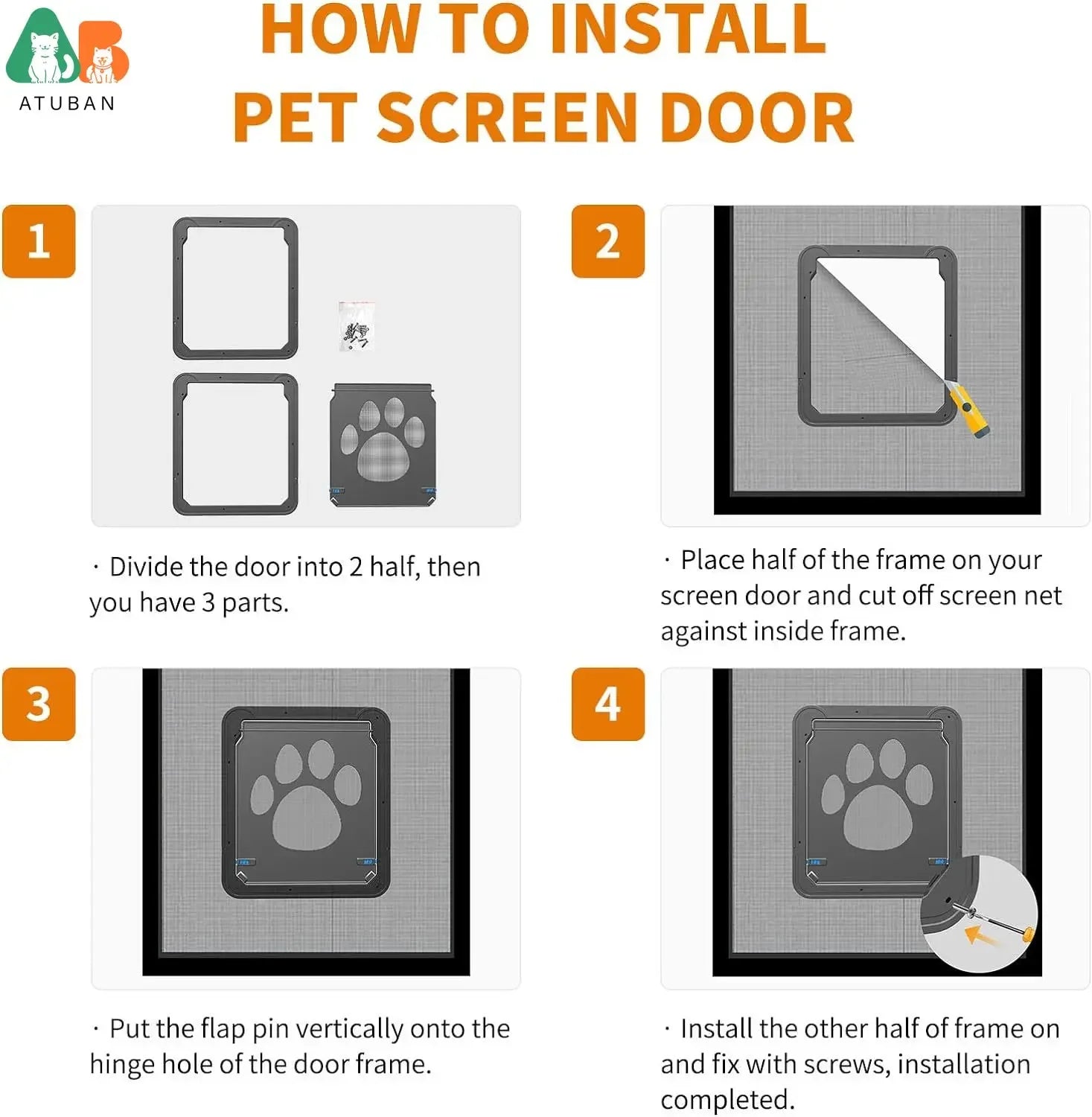 ATUBAN Dog Door for Screen Door 12x14 inch