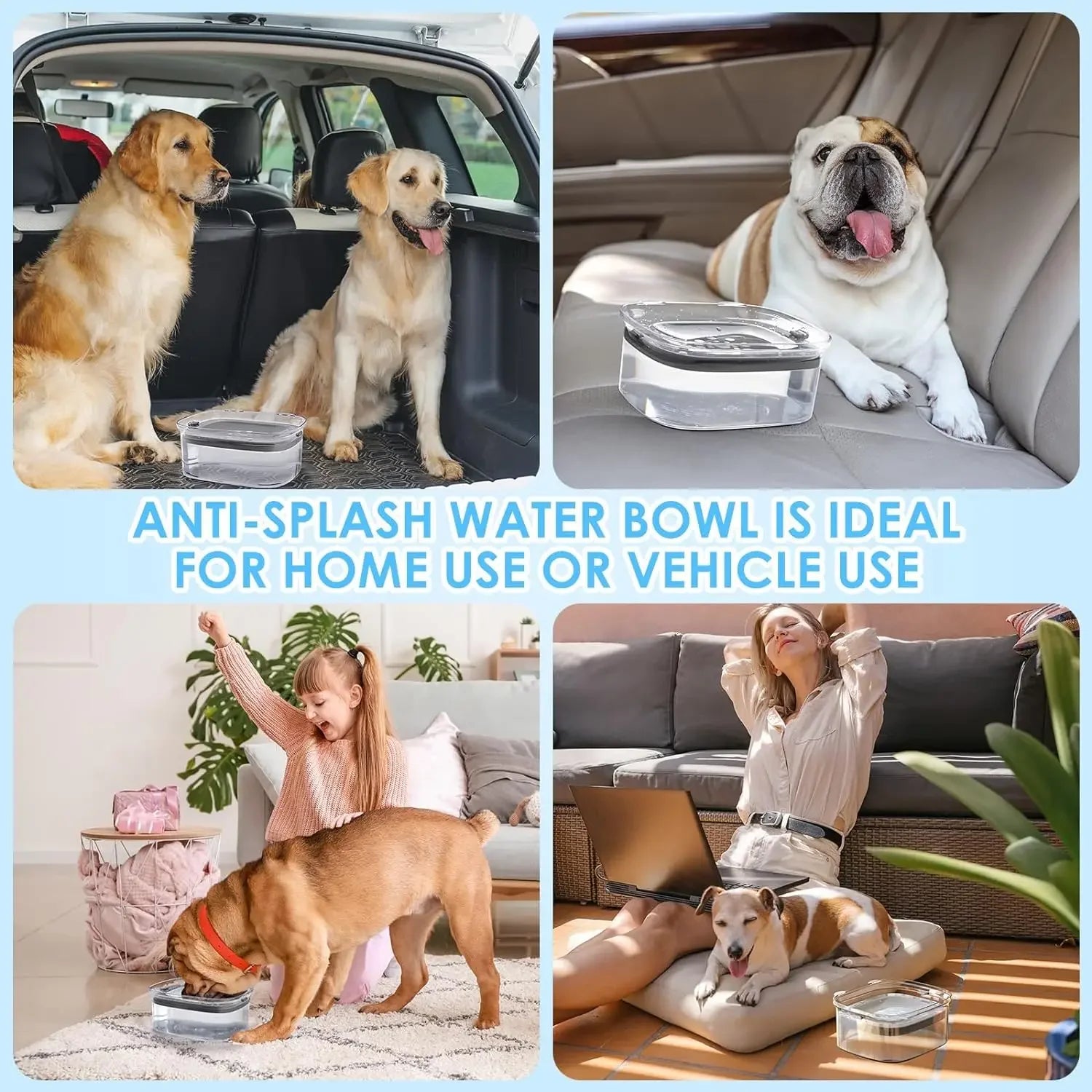 2L Spill Proof  Pet Dog Cat Water Bowl Reduce Refill